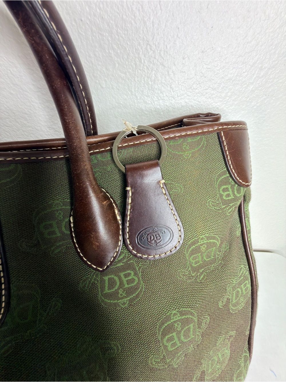 Dooney & Bourke Vintage 80’s Olive Green Canvas Satchel with Brown Leather Trim - Picture 3 of 10
